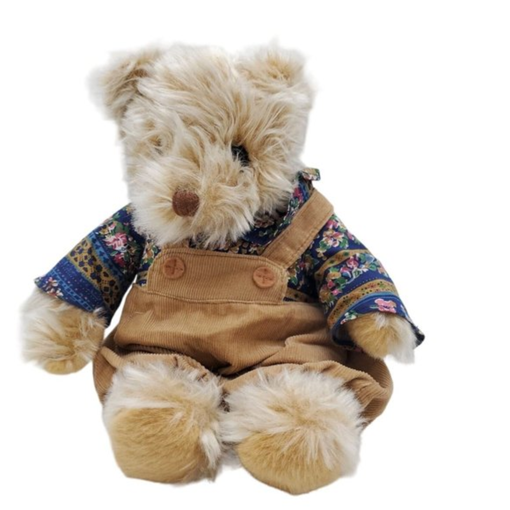 VTG Chosun Shaggy Teddy Bear Stuffed Animal 12" Plush Faux Mohair Country Overal